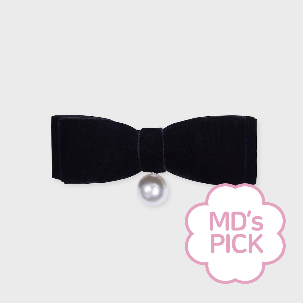 velvet ribbon pearl hair pin black